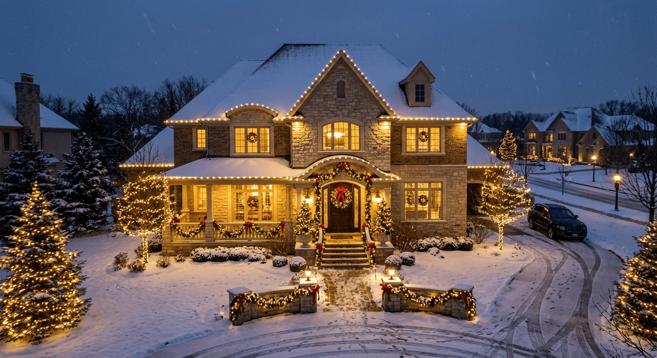 Christmas light installation on North Shore home